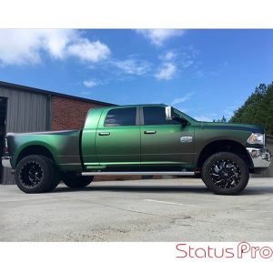 Dodge Ram Truck wrapped in Avery ColorFlow Satin Urban Jungle Silver/Green shade shifting vinyl