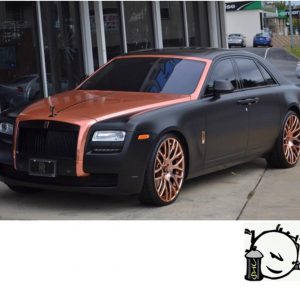 Rolls Royce wrapped in Avery SW Satin Black and Arlon 2600CX Copper Chrome vinyl