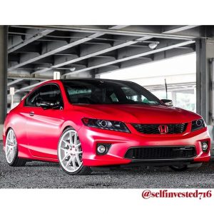 Honda wrapped in Satin Carmine Red vinyl