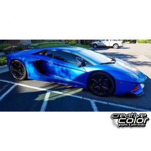 Lamborghini wrapped in 3M 1080 Satin Perfect Blue vinyl