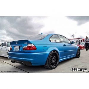 BMW M3 wrapped in 3M 1080 Matte Blue Metallic vinyl