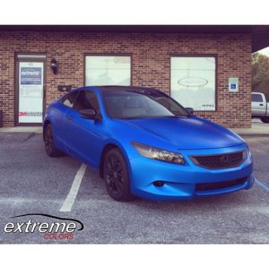 Honda Accord wrapped in Satin Perfect Blue vinyl