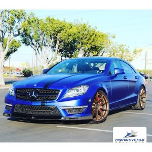 Mercedes Benz wrapped in Satin Mystique Blue vinyl