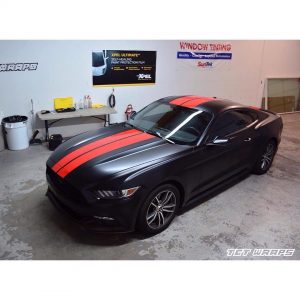 Ford wrapped in 1080 Satin Black and Gloss Red stripes