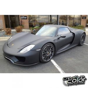 Porsche wrapped in Avery SW900-180 Matte Black