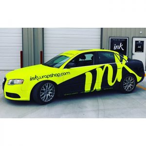 Audi wrapped in 3M 1080-VCW17076 Satin Neon Fluorescent Yellow and 1080-M12 Matte Black