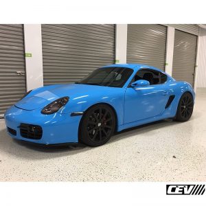 Porsche wrapped in Avery SW Gloss Light Blue vinyl