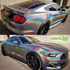 Ford Mustang wrapped in ColorFlip Psychedelic vinyl