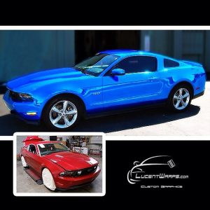 Ford Mustang wrapped in Avery SW Blue Chrome