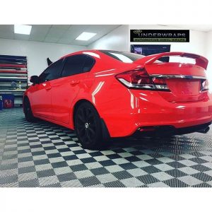 Honda Civic wrapped in Gloss Hot Rod Red vinyl