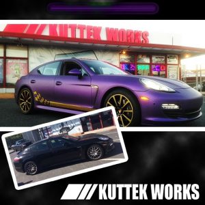 Porsche wrapped in Avery Purple and Gold Chrome