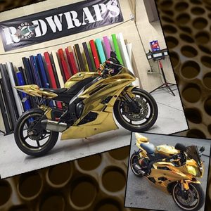 Yamaha wrapped in Avery Conform Gold Chrome vinyl