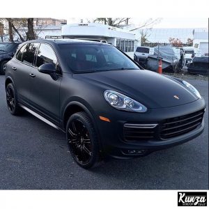 Porsche wrapped in 3M 1080 Matte Black vinyl