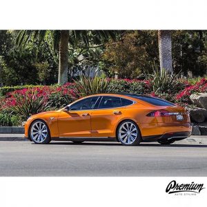 Tesla wrapped in 1080 Gloss Liquid Copper vinyl