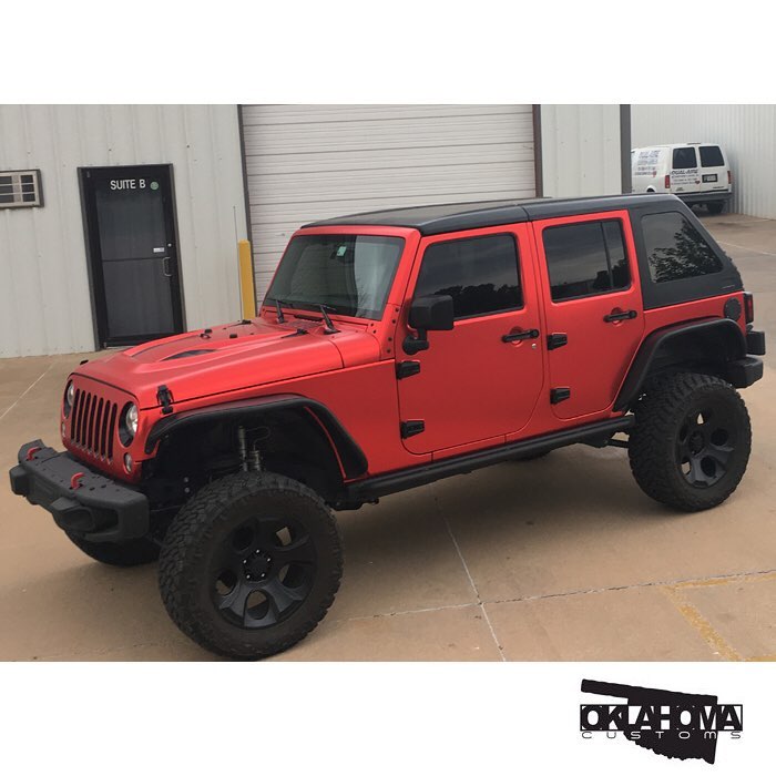 Jeep Wrangler wrapped in Arlon 2600CX Satin Red Chrome vinyl