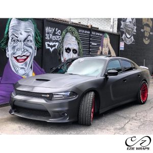 Dodge Charger wrapped in Brushed Black Metallic vinyl