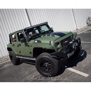 Jeep Wrangler wrapped in Matte Military Green vinyl