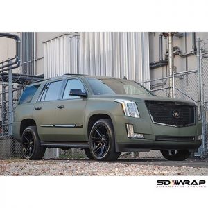 Cadillac Escalade wrapped in Matte Military Green vinyl