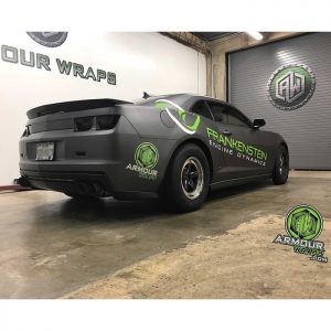 Camaro ZL1 wrapped in Matte Dark Gray vinyl and custom printed SV480mC vinyl