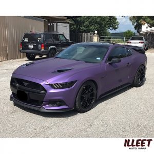 Ford Mustang wrapped in Avery SW Matte Purple Metallic vinyl