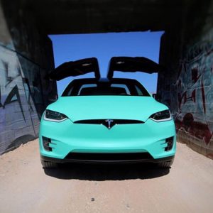 Tesla Model X wrapped in Avery SW Matte Vintage Green