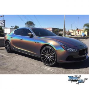 Maserati Ghibli wrapped in ColorFlip Psychedelic shade shifting vinyl