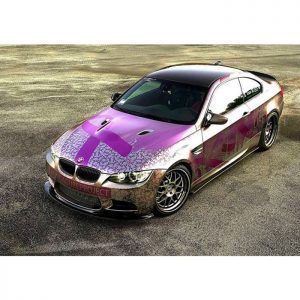 BMW M3 wrapped in custom printed Avery Black Chrome vinyl