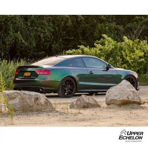 Audi A5 wrapped in Avery ColorFlow Gloss Urban Jungle Silver/Green shade shifting vinyl