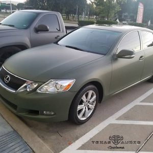 Lexus GS wrapped in Matte Military Green vinyl