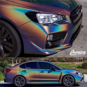 Subaru WRX wrapped in ColorFlip Psychedelic vinyl