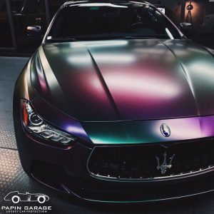 Maserati wrapped in Avery ColorFlow Satin Lightning Ridge Green/Purple shade shifting vinyl