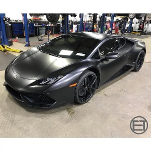 Lamborghini Huracan wrapped in Satin Black vinyl