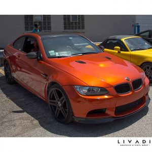 BMW M3 wrapped in Gloss Fiery Orange vinyl