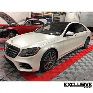 Mercedes Benz S560 wrapped in Avery SW Satin Pearl White vinyl