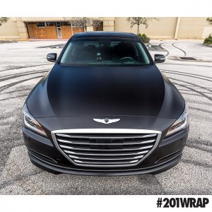 Hyundai Genesis wrapped in Avery SW Satin Black vinyl