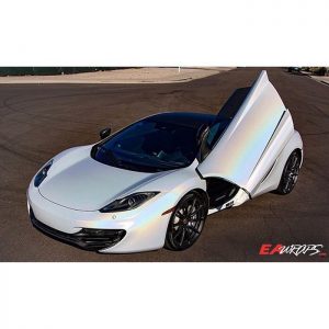 Mclaren wrapped in ColorFlip Satin Ghost Pearl shade shifting vinyl