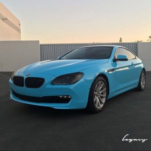 BMW wrapped in Gloss Sky Blue vinyl