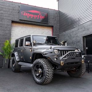 Jeep Wrangler wrapped in Matte Deep Black vinyl