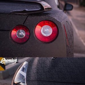 Nissan GTR wrapped in Shadow Black vinyl