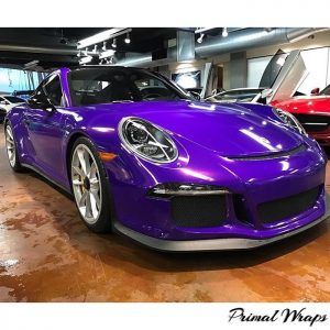 Porsche GT3 wrapped in Gloss Plum Explosion vinyl