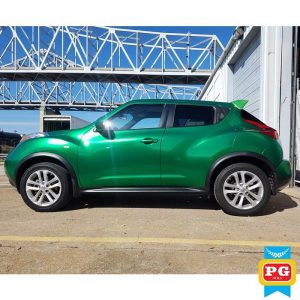 Nissan Juke wrapped in Avery SW Radioactive Green Metallic vinyl