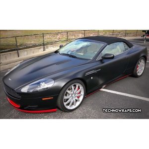 Aston Martin DB9 wrapped in Avery SW Satin Black and Gloss Carmine Red vinyls