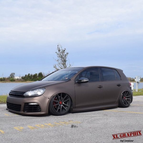 Volkswagen GTI wrapped in Matte Brown Metallic vinyl