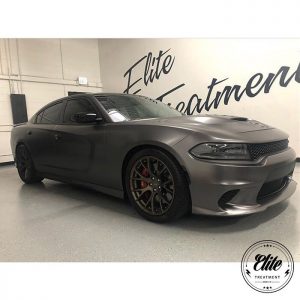 Dodge Charger wrapped in Satin Dark Gray vinyl