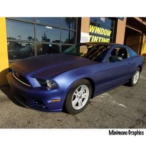 Ford Mustang wrapped in Avery SW Matte Blue Metallic vinyl