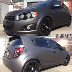 Chevrolet Sonic wrapped in Matte Dark Gray vinyl