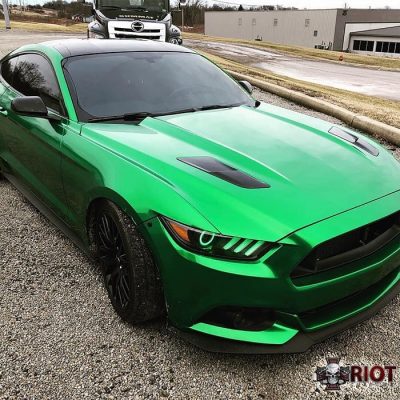 Ford Mustang wrapped in Avery SW Gloss Radioactive Green Metallic vinyl