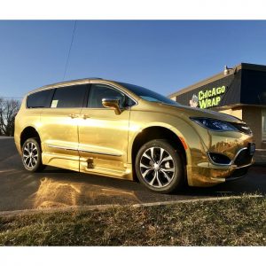 Chrysler Pacifica wrapped in Avery SW Gold Chrome vinyl