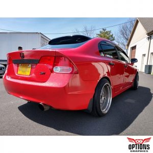 Honda Civic wrapped in Avery SW Diamond Red vinyl