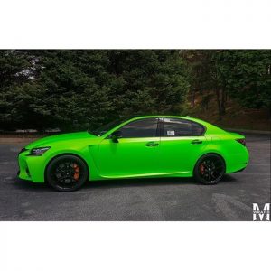 Lexus GSF wrapped in Satin Neon Fluorescent Green vinyl